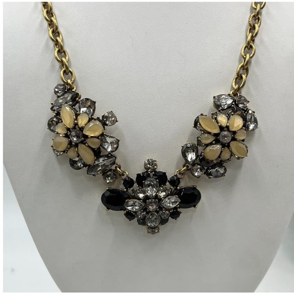 J. Crew Black Gray and Taupe Clear Rhinestone Cluster Statement Necklace - Picture 11 of 16